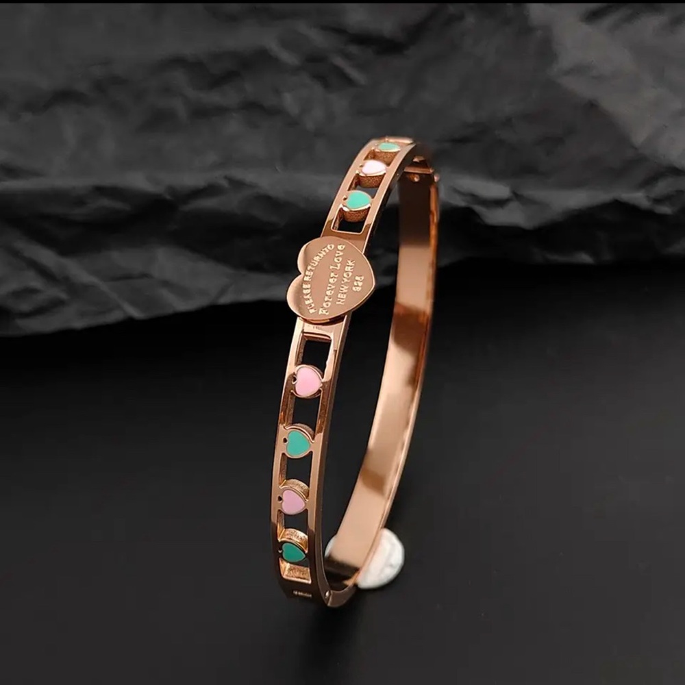 NEW Rose Gold-Plated Stainless Steel Heart Cuff Bangle Bracelet